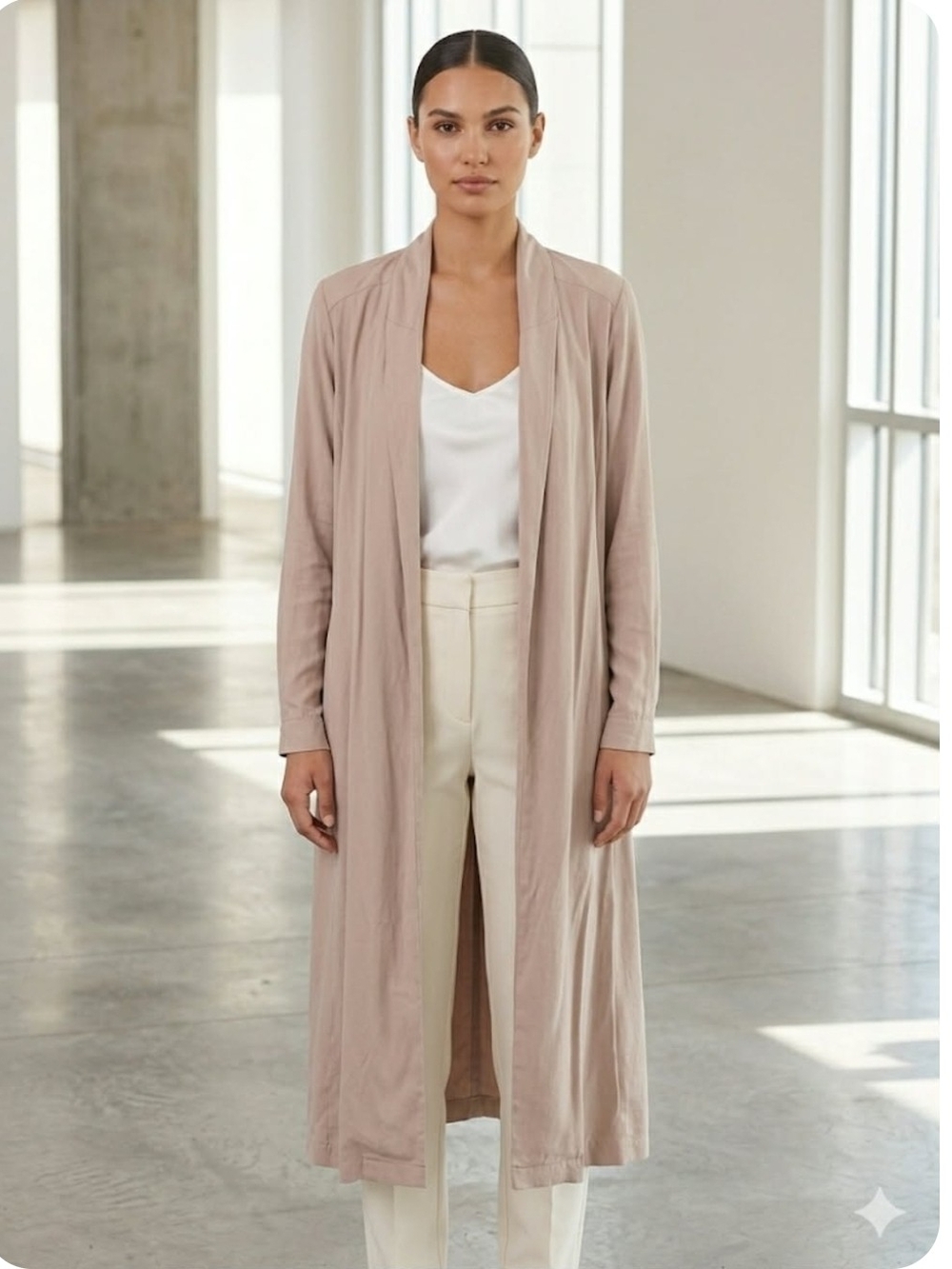 Artsy Unstructured Open-Front Duster Blush